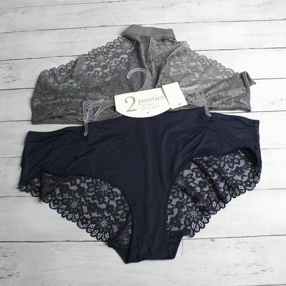 Rene Rofe Women's Lace Panties Set Plus Size 3X Navy Blue Gray - Picture 2 of 9